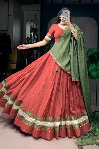 chanderi silk blend navratri lehenga choli with dupatta- full stitched free size