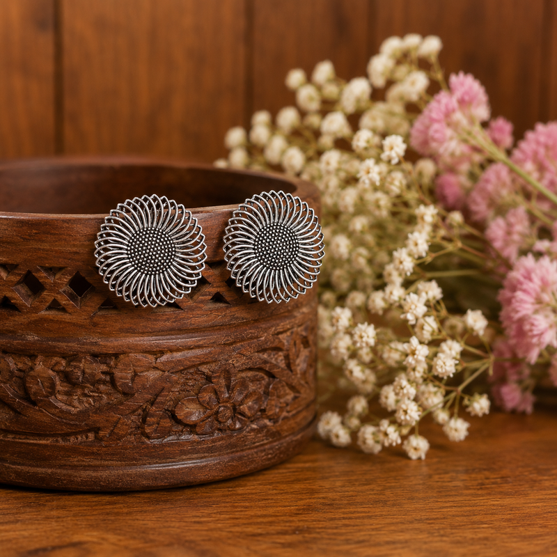 Oxidised silver look round studs