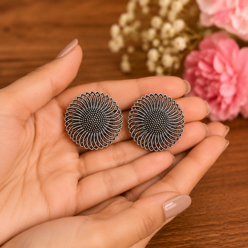 Oxidised silver look round studs