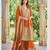 Orange chinon silk full stitched free size palazzo suits upto 44
