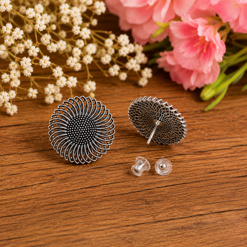 Oxidised silver look round studs