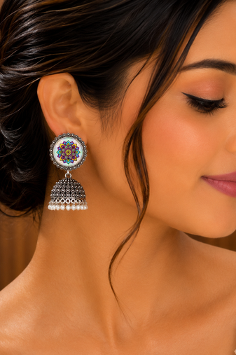 Meenakari pattern oxidised jhumka's