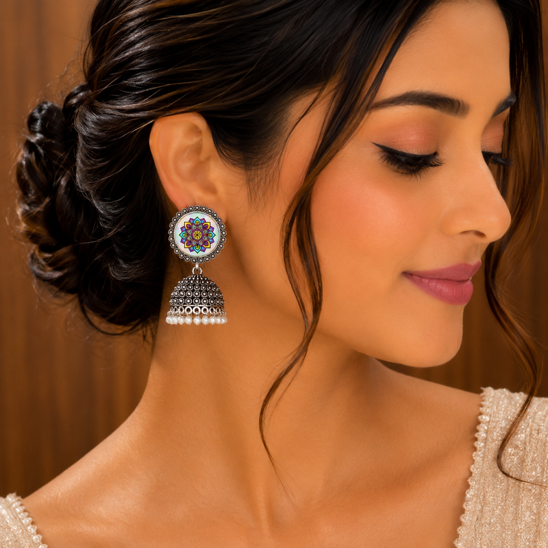 Meenakari pattern oxidised jhumka's