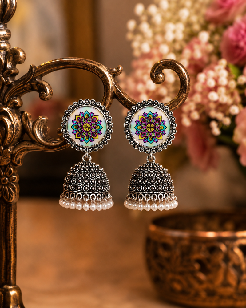 Meenakari pattern oxidised jhumka's