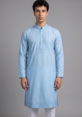 linen satin with embroidery and beads work mens wear kurta pajama 2