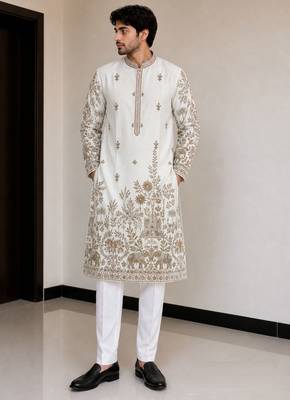  fendy silk blend with embroidery and sequence work  mens wear kurta pajama 1