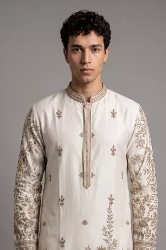  fendy silk blend with embroidery and sequence work  mens wear kurta pajama