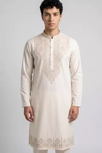  fendy silk blend with embroidery and sequence work  mens wear kurta pajama