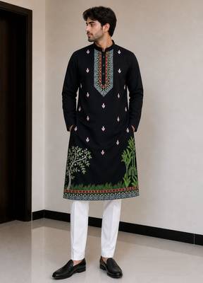 pure lachaka with embroidery work mens wear kurta pajama 1