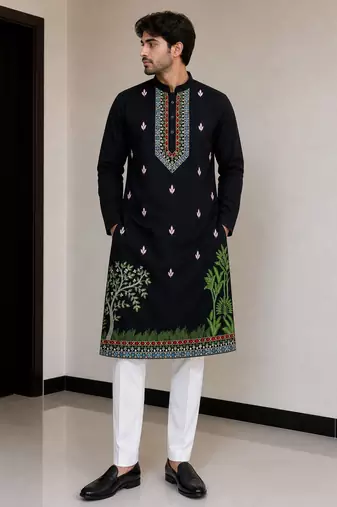 pure lachaka with embroidery work mens wear kurta pajama