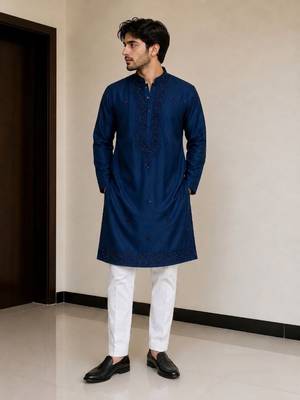 junior cotton with embroidery and beads work  mens wear kurta pajama 1