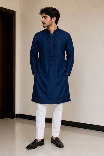 junior cotton with embroidery and beads work  mens wear kurta pajama