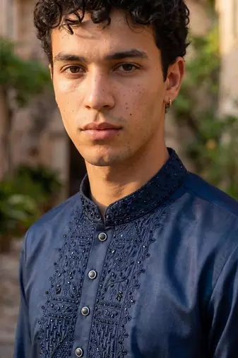 junior cotton with embroidery and beads work  mens wear kurta pajama