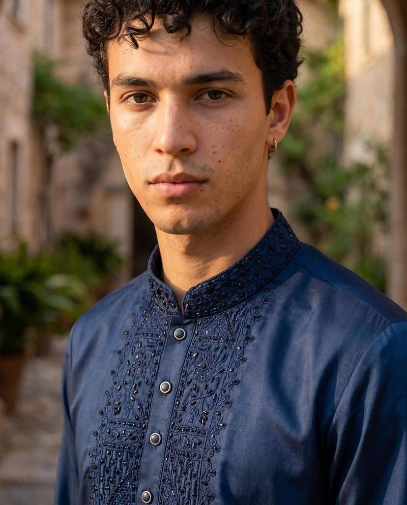 junior cotton with embroidery and beads work  mens wear kurta pajama