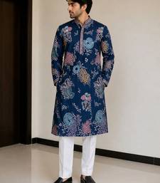 poly linen satin with embroidered work mens wear kurta pajama