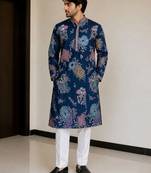poly linen satin with embroidered work mens wear kurta pajama