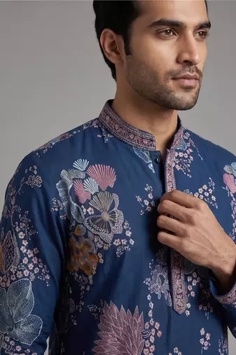 poly linen satin with embroidered work mens wear kurta pajama