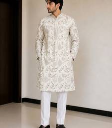 fendy silk blend with embroidery and beads work mens wear kurta pajama