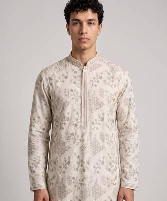 fendy silk blend with embroidery and beads work mens wear kurta pajama 2