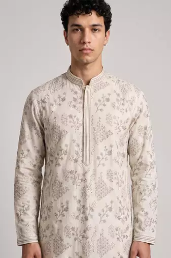 fendy silk blend with embroidery and beads work mens wear kurta pajama