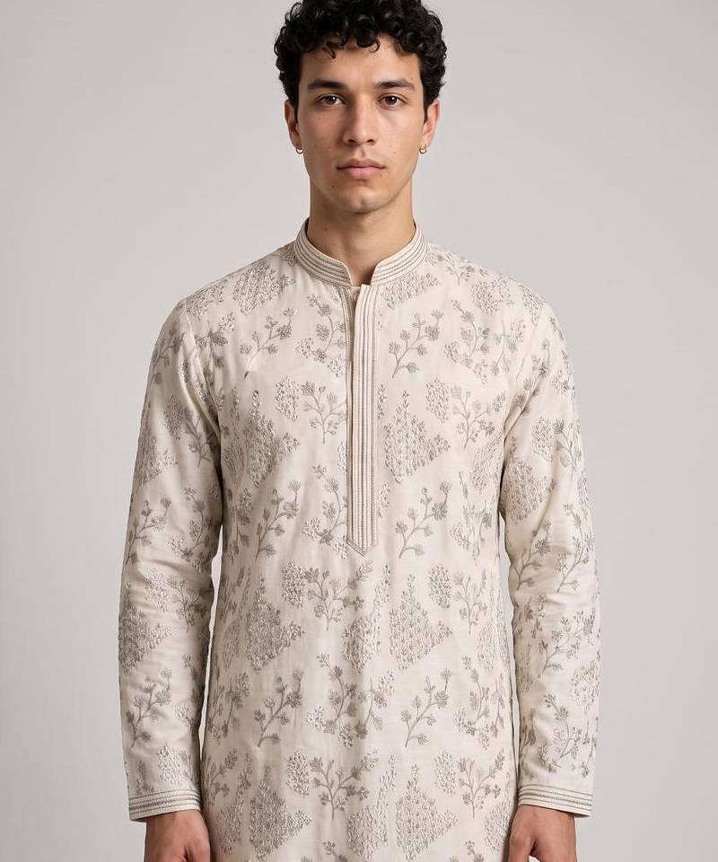 fendy silk blend with embroidery and beads work mens wear kurta pajama