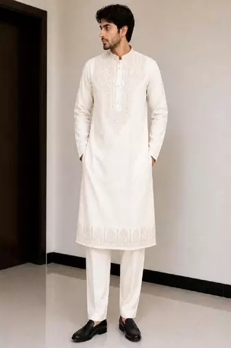  fendy silk blend with embroidery and sequence work  mens wear kurta pajama