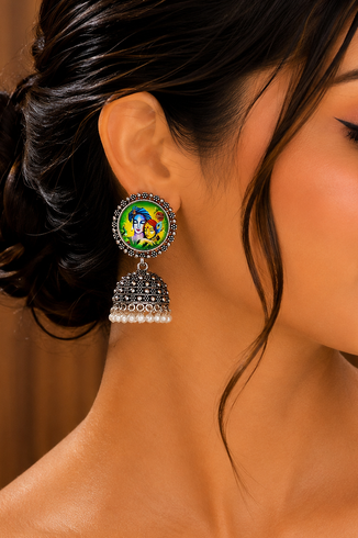 Oxidised radhe krishna frame jhumka's