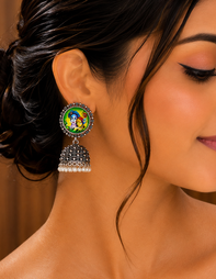Oxidised radhe krishna frame jhumka's