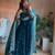Blue fendy silk blend embroidered gown set with dupatta