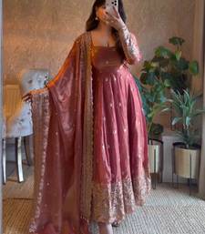 Rose fendy silk blend embroidered gown set with dupatta