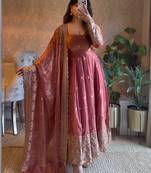 Rose fendy silk blend embroidered gown set with dupatta