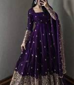 Purple fendy silk blend embroidered gown set with dupatta