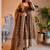 Brown fendy silk blend embroidered gown set with dupatta