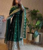 Green fendy silk blend embroidered gown set with dupatta