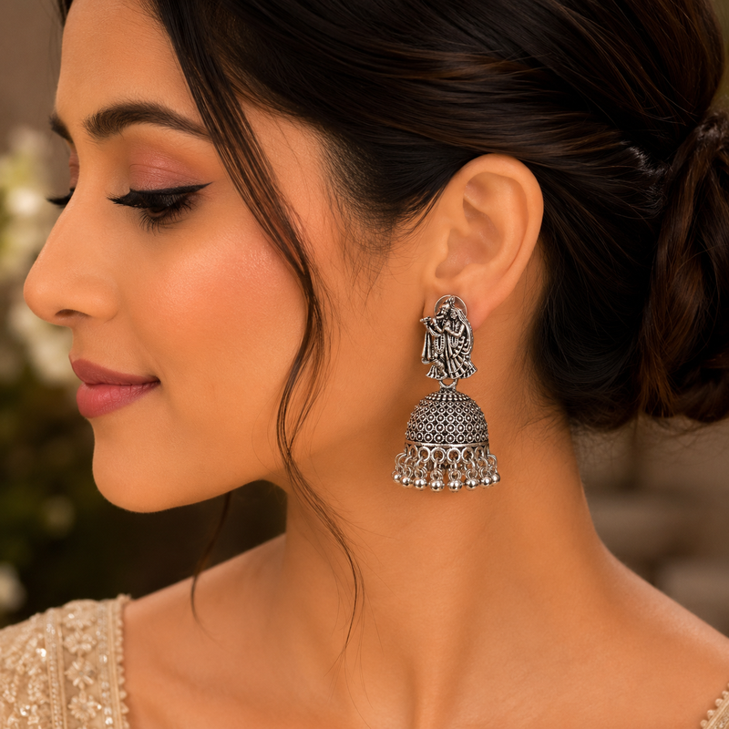 Oxidised silver look radha krishna jhumka's
