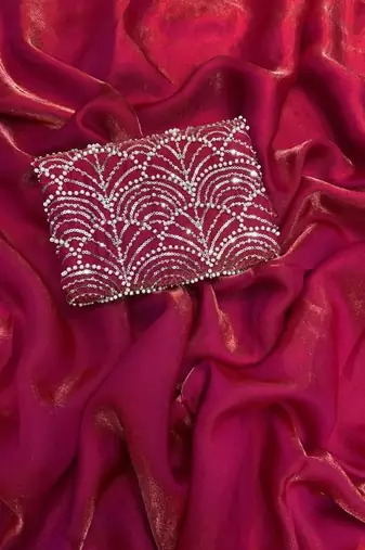 Dark Red Color Embroidered Silk Blend Saree