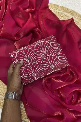 Dark Red Color Embroidered Silk Blend Saree