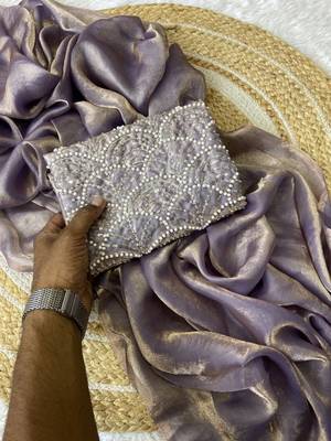 Lavender Color Embroidered Silk Blend Saree 2