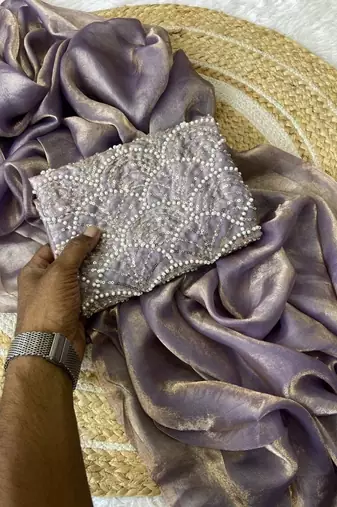 Lavender Color Embroidered Silk Blend Saree