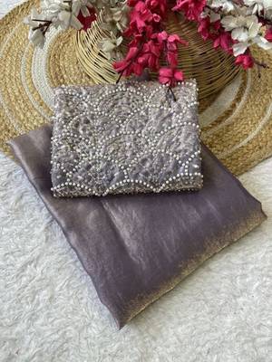 Lavender Color Embroidered Silk Blend Saree 3