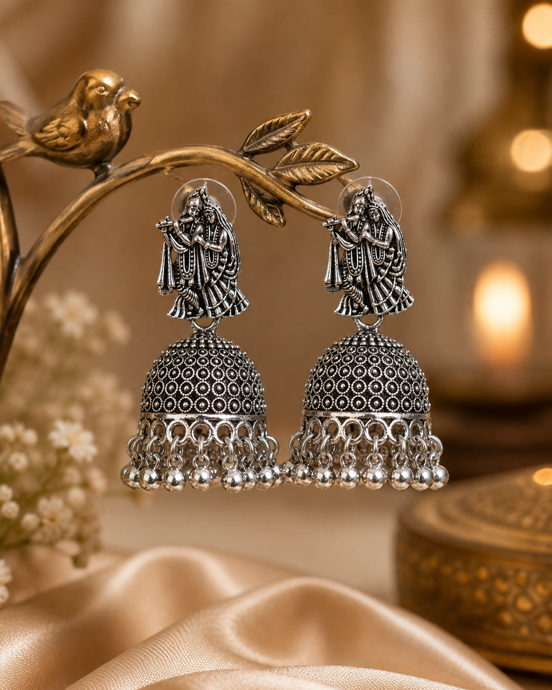 Oxidised silver look radha krishna jhumka's