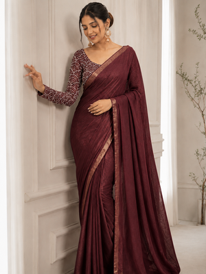 Maroon Color Embroidered Silk Blend Saree 1