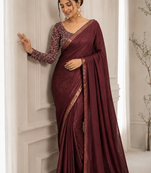 Maroon Color Embroidered Silk Blend Saree