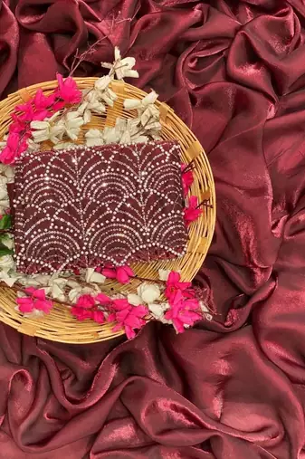Maroon Color Embroidered Silk Blend Saree