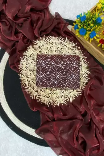 Maroon Color Embroidered Silk Blend Saree