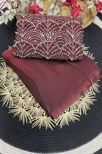 Maroon Color Embroidered Silk Blend Saree