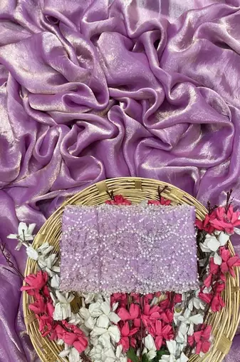 Onion Pink Color Embroidered Silk Blend Saree