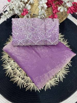 Onion Pink Color Embroidered Silk Blend Saree 4