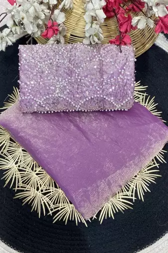 Onion Pink Color Embroidered Silk Blend Saree