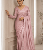 Peach Color Embroidered Silk Blend Saree